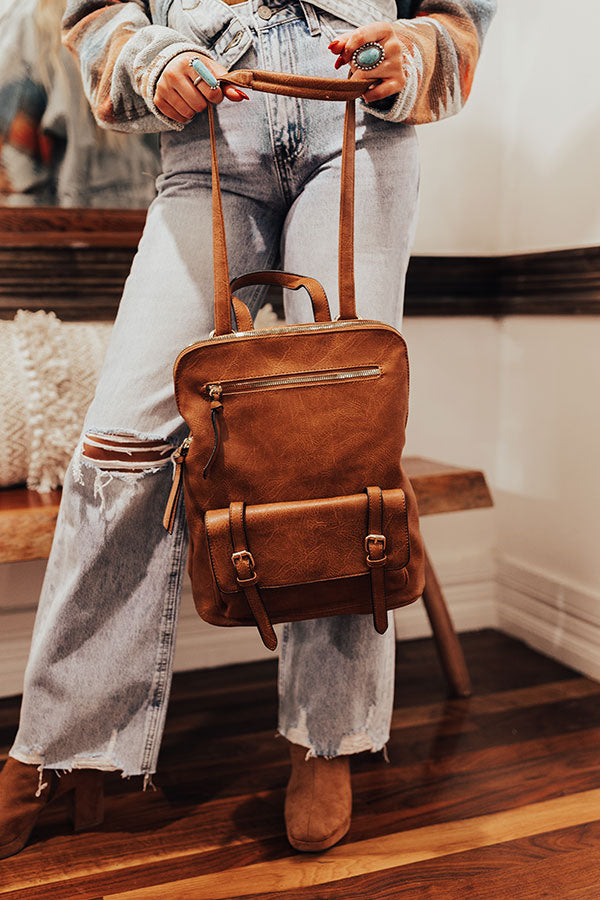 Upstate Promise Faux Leather Backpack In Camel