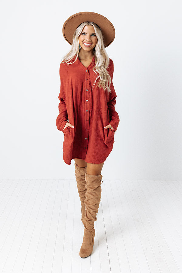 Play The Hits Button Up Tunic In Aurora Red