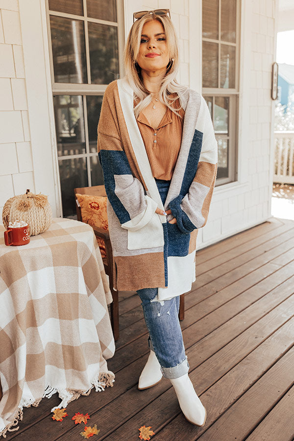 Cozy Cove Colorblock Cardigan In Camel Curves Image - 1