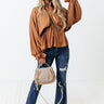 Off The Record Babydoll Top In Camel Image - 1