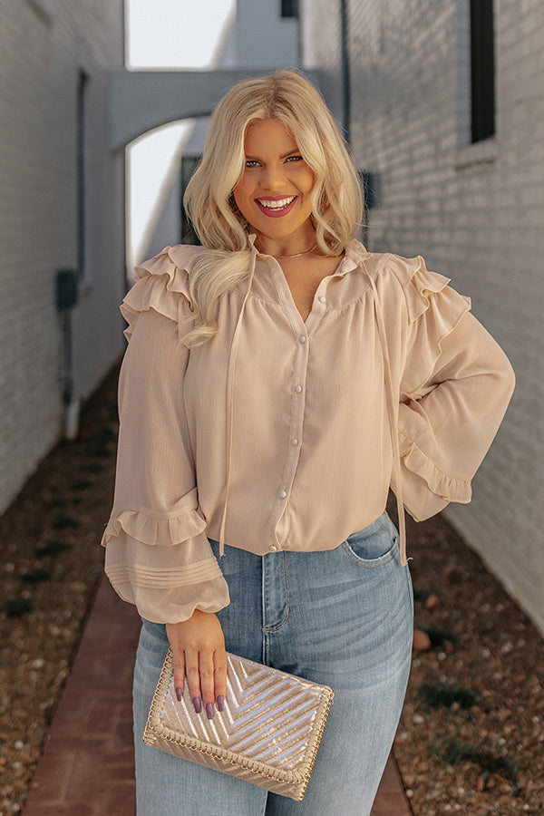 Flowing Champagne Chiffon Shift Top in Light Beige Curves