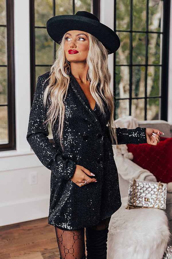 Sequins On The Rocks Blazer Dress in Black