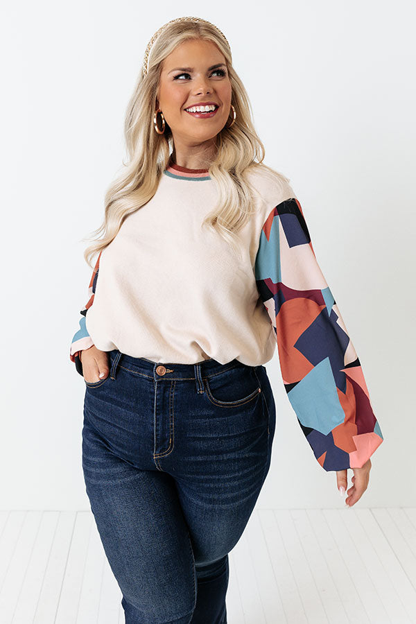 Dating Game Sweater Top in Beige Curves