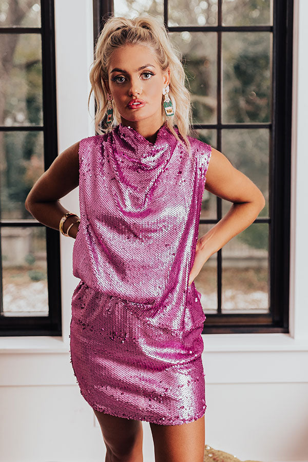 Bright In The City Sequin Dress In Violet Bright In The City Sequin Dress In Violet