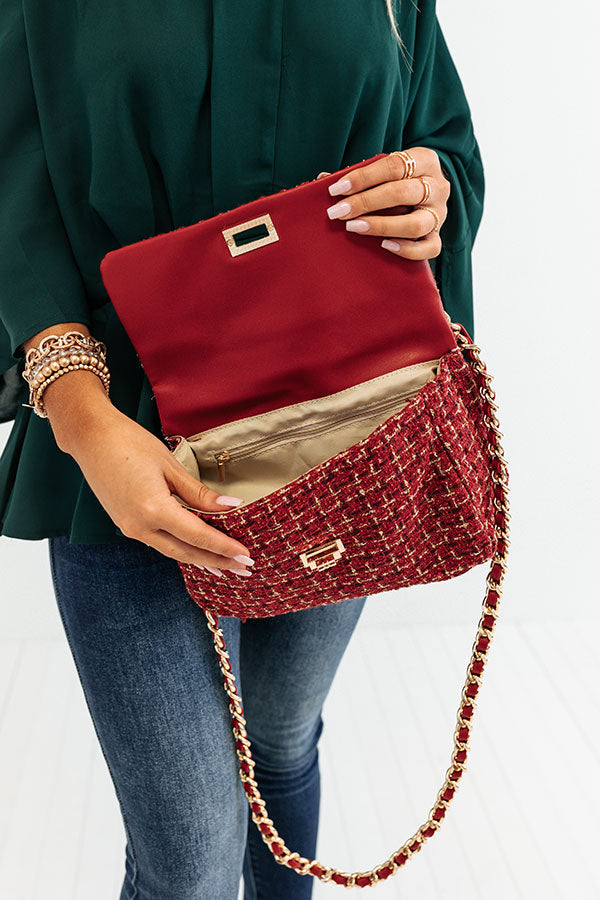 DEEP RED COLOR GUILTED CROSSBODY BAG WITH GOLD CHAIN