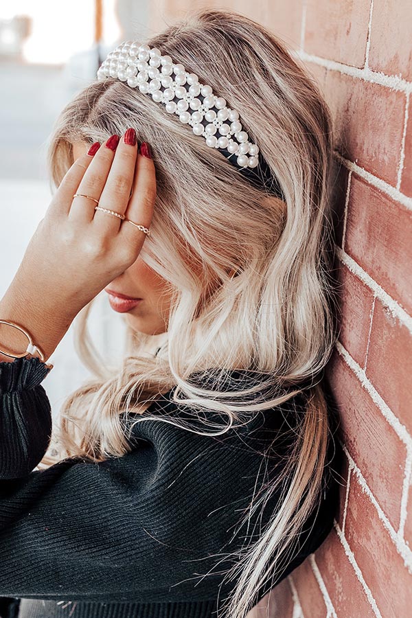 Hang Onto Love Pearl Headband In Black