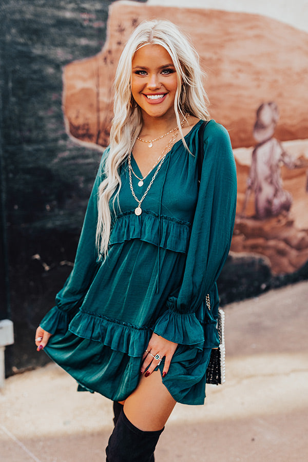 Never Stressed Babydoll Dress In Hunter Green Never Stressed Babydoll Dress In Hunter Green
