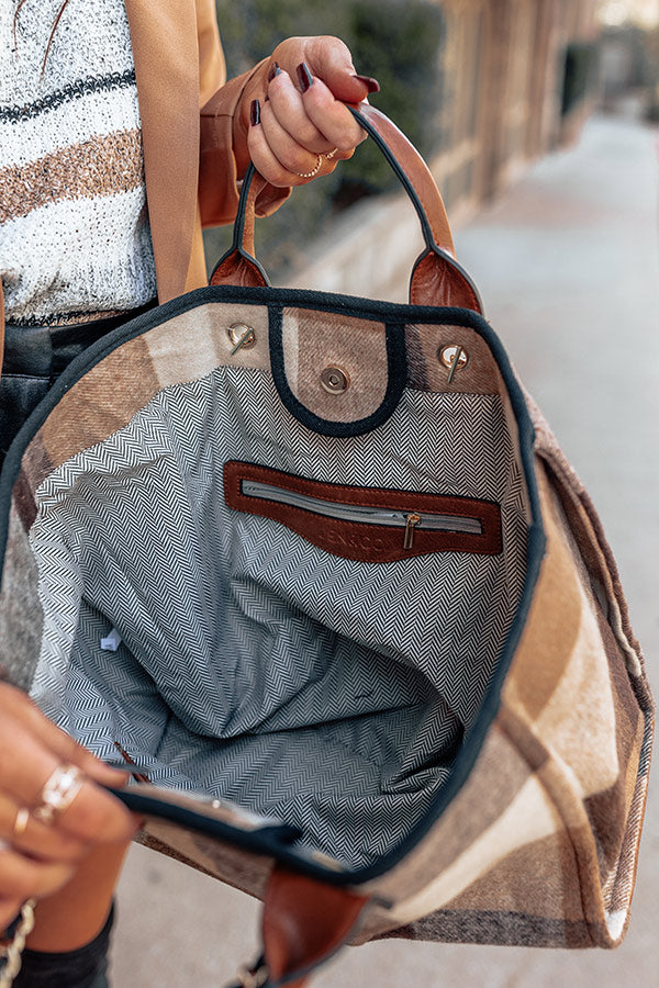 Wintry Dreams Plaid Tote in Brown • Impressions Online Boutique