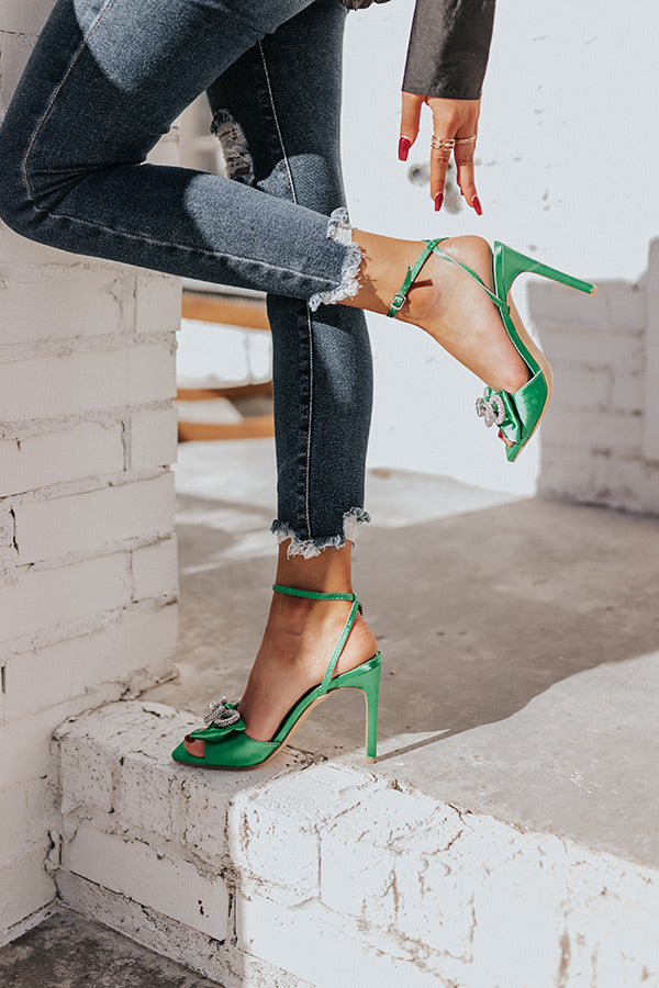 The Essey Satin Heel In Emerald