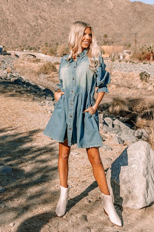 Glorious Afternoon Chambray Dress In Medium Wash Glorious Afternoon Chambray Dress In Medium Wash