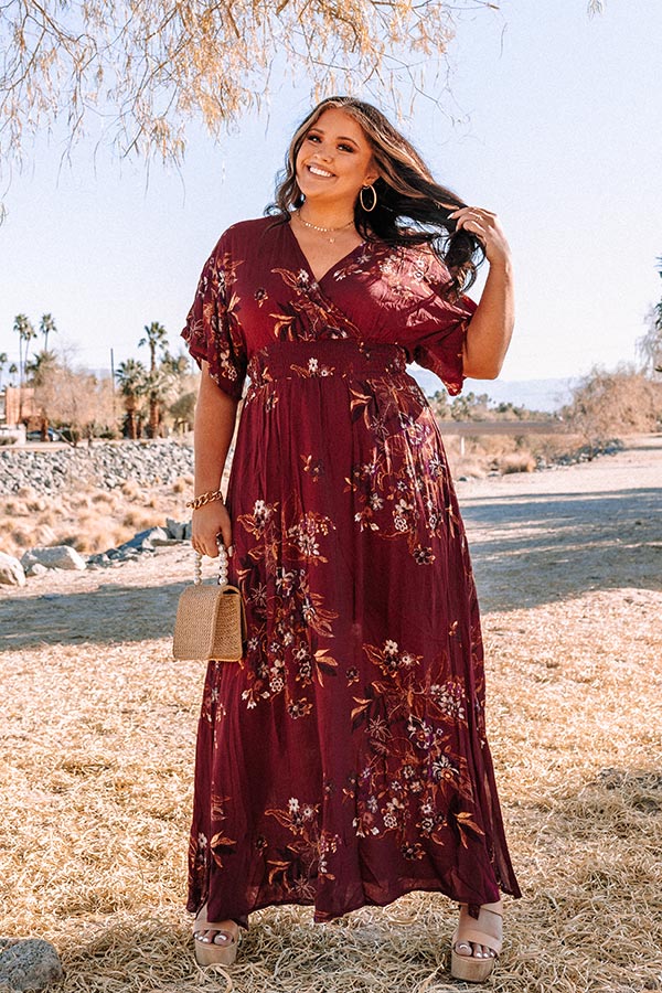 Feeling Decadent Floral Maxi Dress in Maroon Curves Feeling Decadent Floral Maxi Dress in Maroon Curves