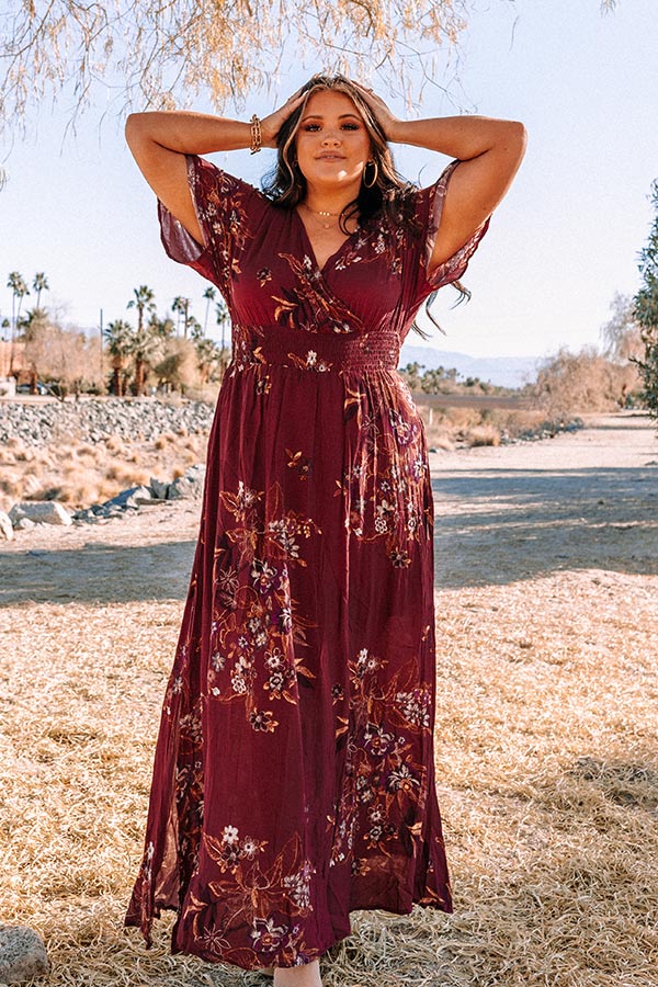 Feeling Decadent Floral Maxi Dress in Maroon Curves Feeling Decadent Floral Maxi Dress in Maroon Curves