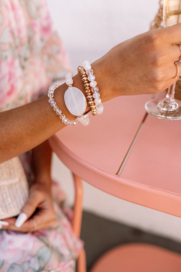Here to Party Semi Precious Bracelet Set in White