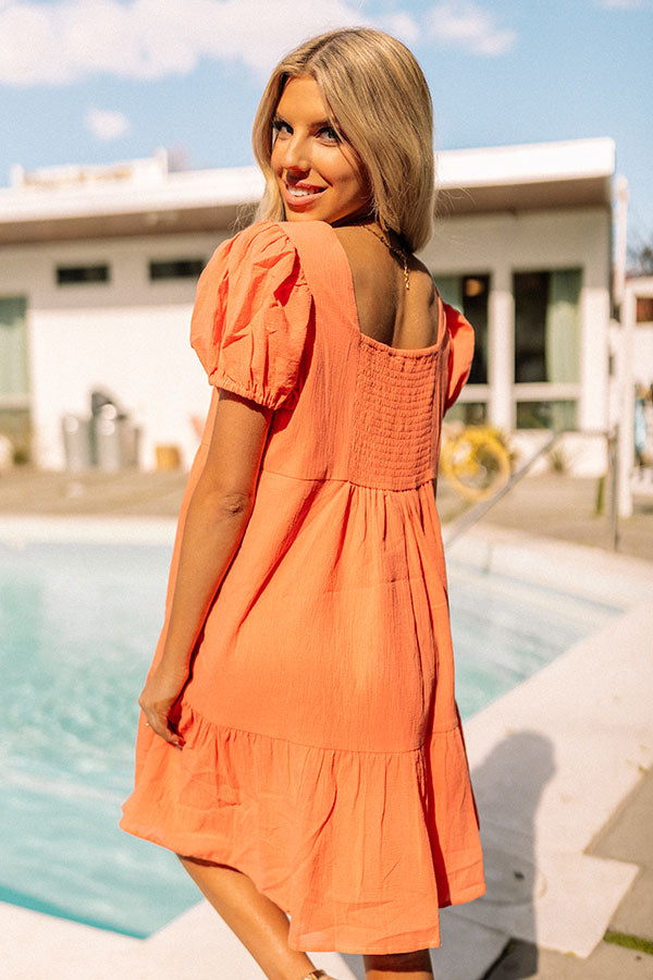 coral short summer dress Ruffled Coral Orange Cotton Casual Summer Mini Dress Coral Orange / Small