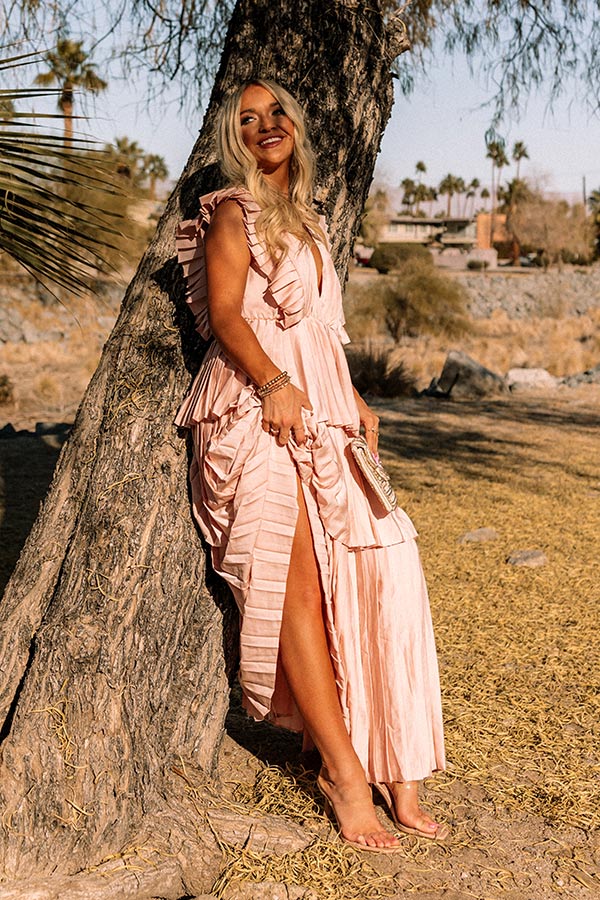 Seeking Champagne Pleated Maxi Dress In Rose Quartz Seeking Champagne Pleated Maxi Dress In Rose Quartz