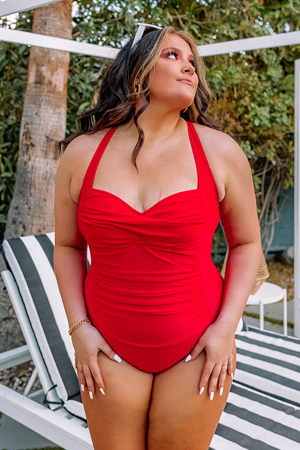 Impressions Beach Tower One Piece Swimsuit in Red Curves XL Red