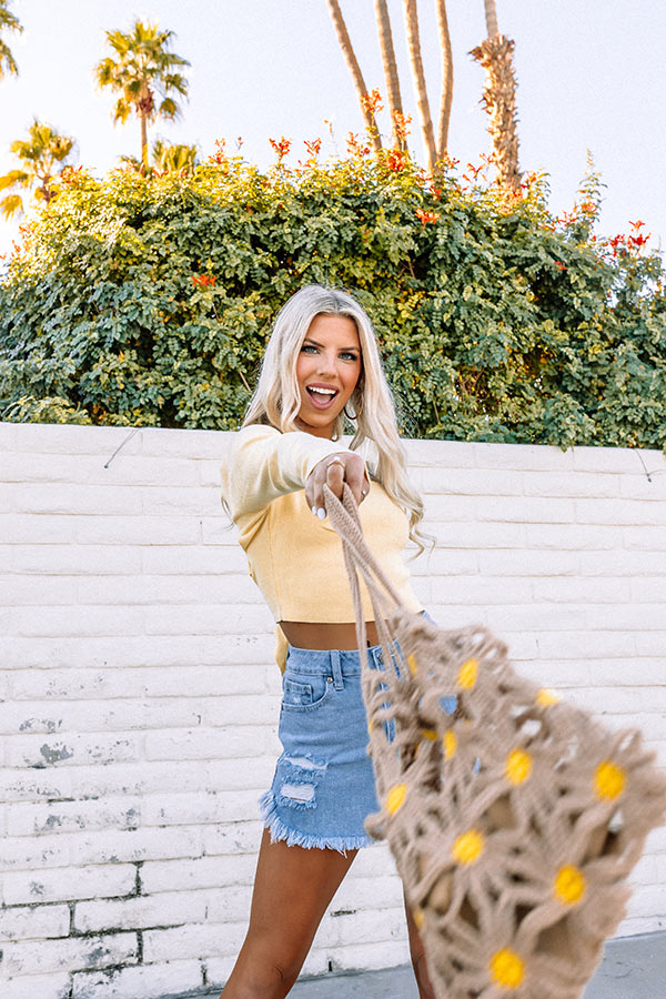 Summer Of Fun Lace Up Crop Top In Yellow