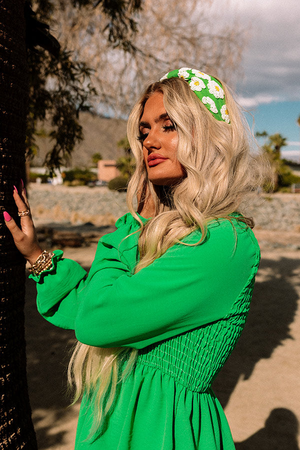 Serious About Sunshine Beaded Headband In Kelly Green