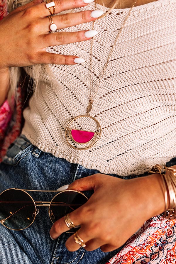 Courage Within Semi Precious Necklace In Fuchsia