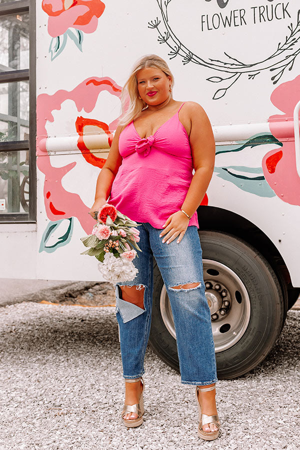 Days In The Sun Front Tie Top In Hot Pink Curves