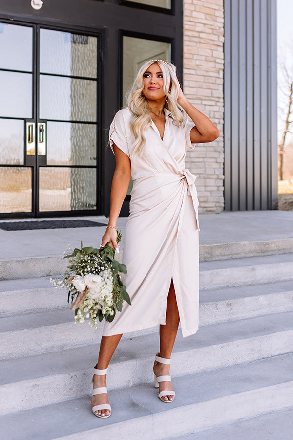 beige satin wrap dress Champagne beige silk long wrap dress