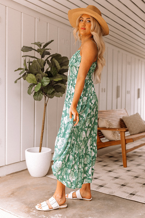 Lovely Lagoon Floral Midi In Green