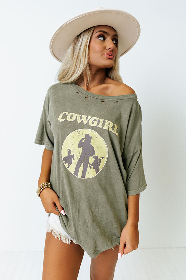 Cowgirl Distressed Vintage-Wash Graphic Tee Image - 1
