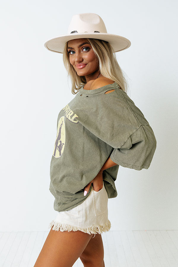 Cowgirl Distressed Vintage-Wash Graphic Tee Image - 1