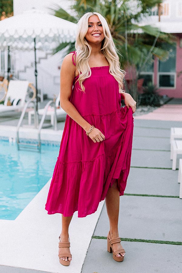 Poolside Dip Midi In Hot Pink