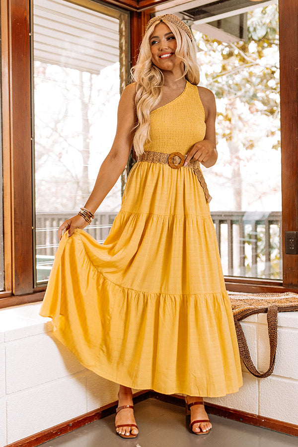 Vacation Cove Smocked Maxi In Primrose Yellow
