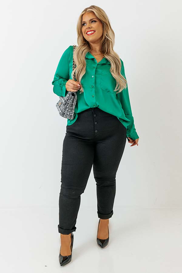 Once In A Lifetime Satin Top In Emerald Curves