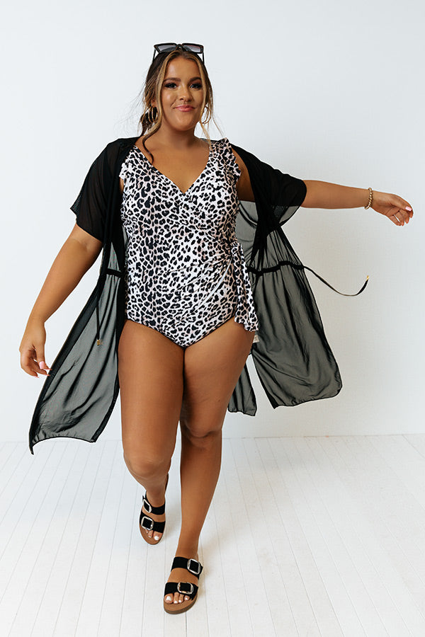 Wild Side Belted One Piece Swimsuit in Ivory Leopard Curves