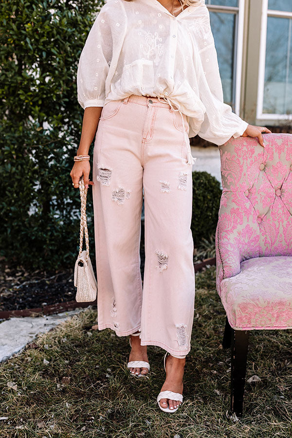 The Benett High Waist Distressed Pants In Pink