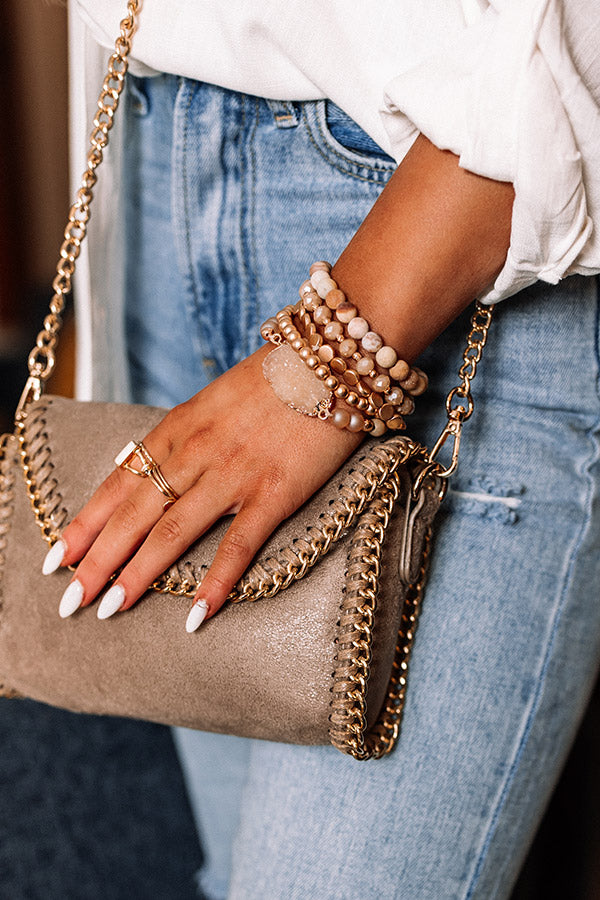 Champagne Secrets Druzy Stone Bracelet Set In Champagne