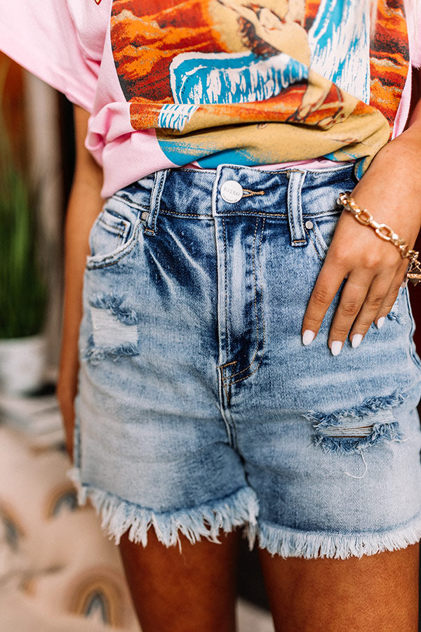 Risen The Avalay High Waist Distressed Shorts in Light Wash