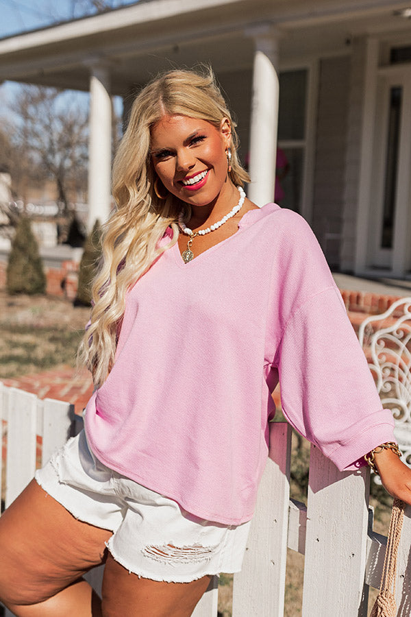 Hop On A Plane Waffle Knit Top In Pink Curves