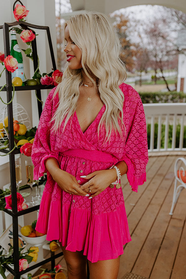 Island Beauty Lace Romper In Hot Pink
