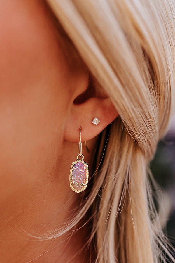 Kendra Scott Lee Drop Earrings In Gold Pink Watercolor Drusy Image - 2