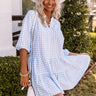 Farmer's Market Meetup Gingham Shift Dress in Sky Blue Image - 1