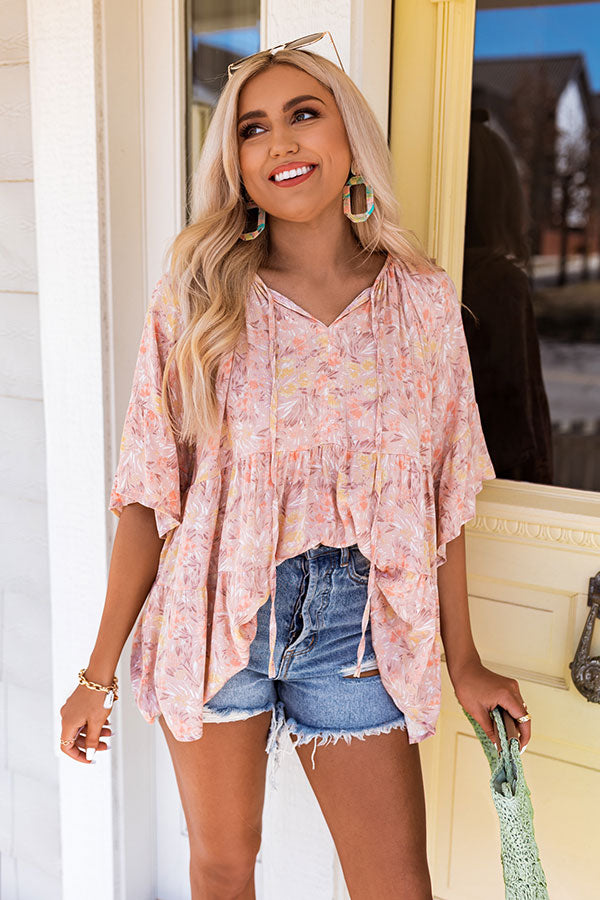 Floral Faith Shift Top In Light Latte