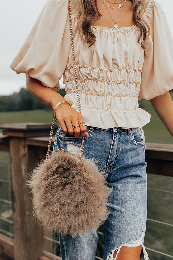 Power Of Love Feather Purse In Taupe
