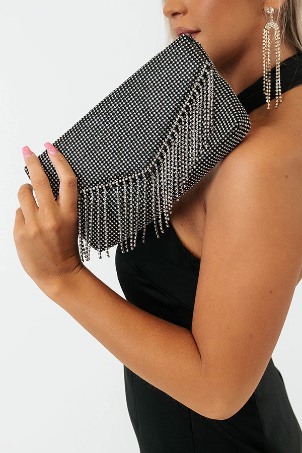 VIP Party Rhinestone Clutch In Black