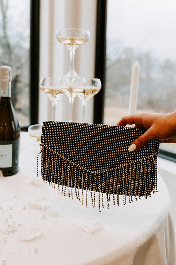 VIP Party Rhinestone Clutch In Black