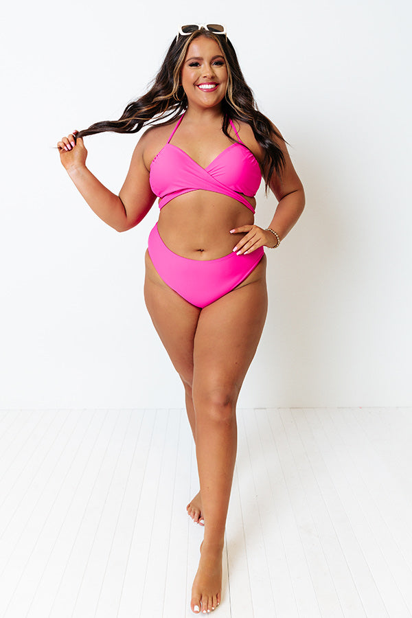 Sandy Seaside High Waist Bikini Bottom in Hot Pink Curves