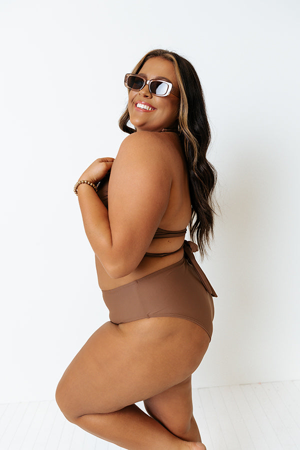 Sandy Seaside High Waist Bikini Bottom in Chocolate Curves