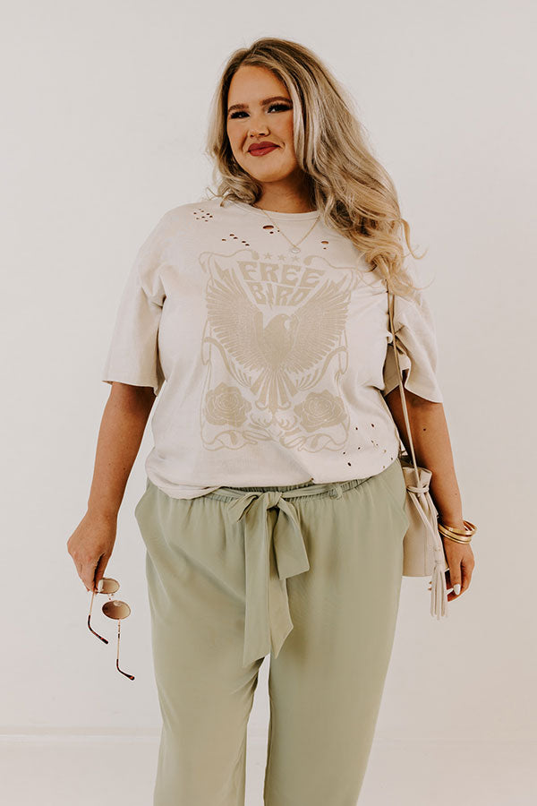 Free Bird Distressed Boyfriend Tee In Stone Curves