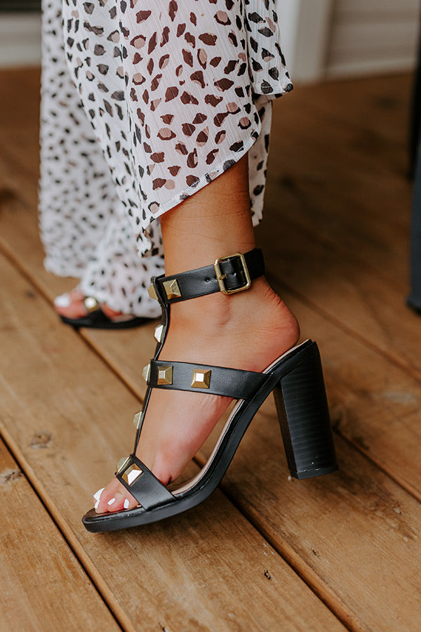 The Asheville Faux Leather Studded Heel In Black