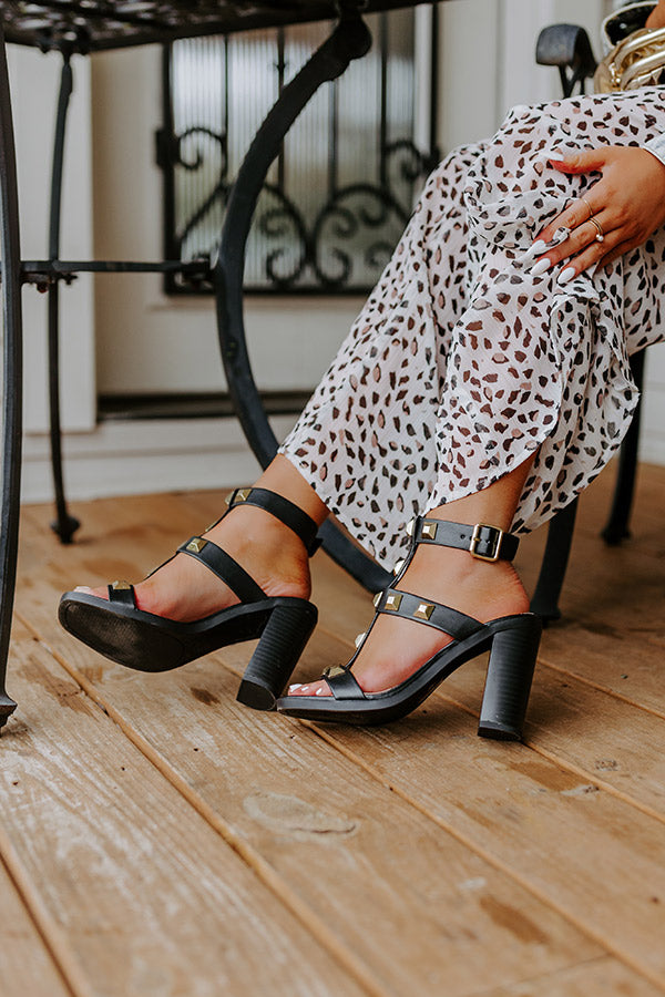 The Asheville Faux Leather Studded Heel In Black