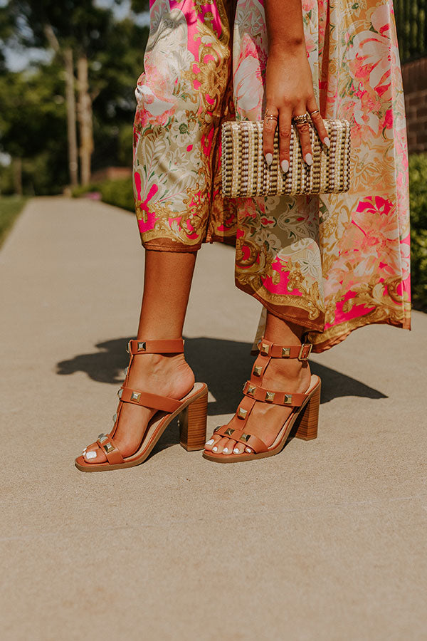 The Asheville Faux Leather Studded Heel In Camel