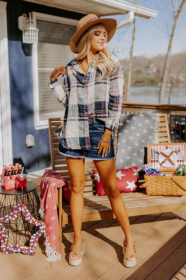 Around The Boardwalk Plaid Button Up In Navy